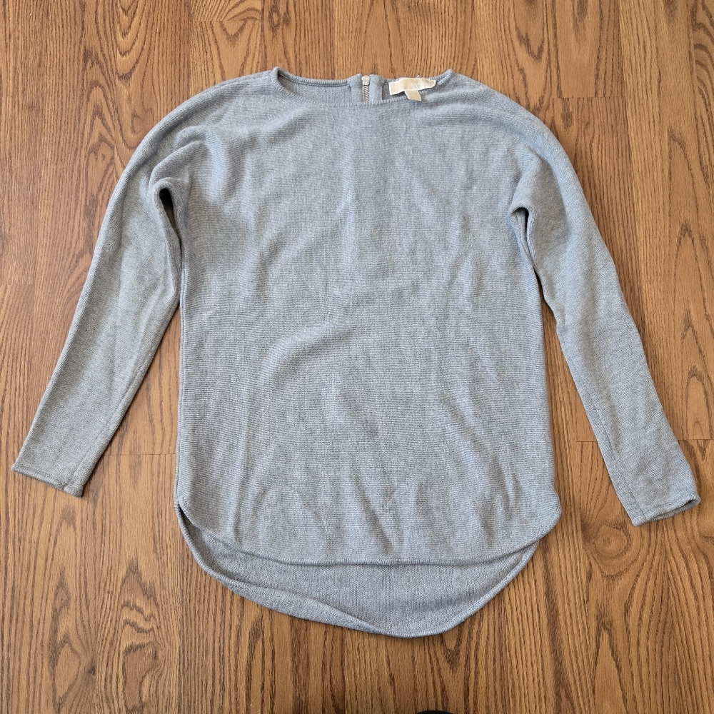 Michael Kors Gray Sweater Zipper Back Cozy Warm Classic Casual High Low Tunic S